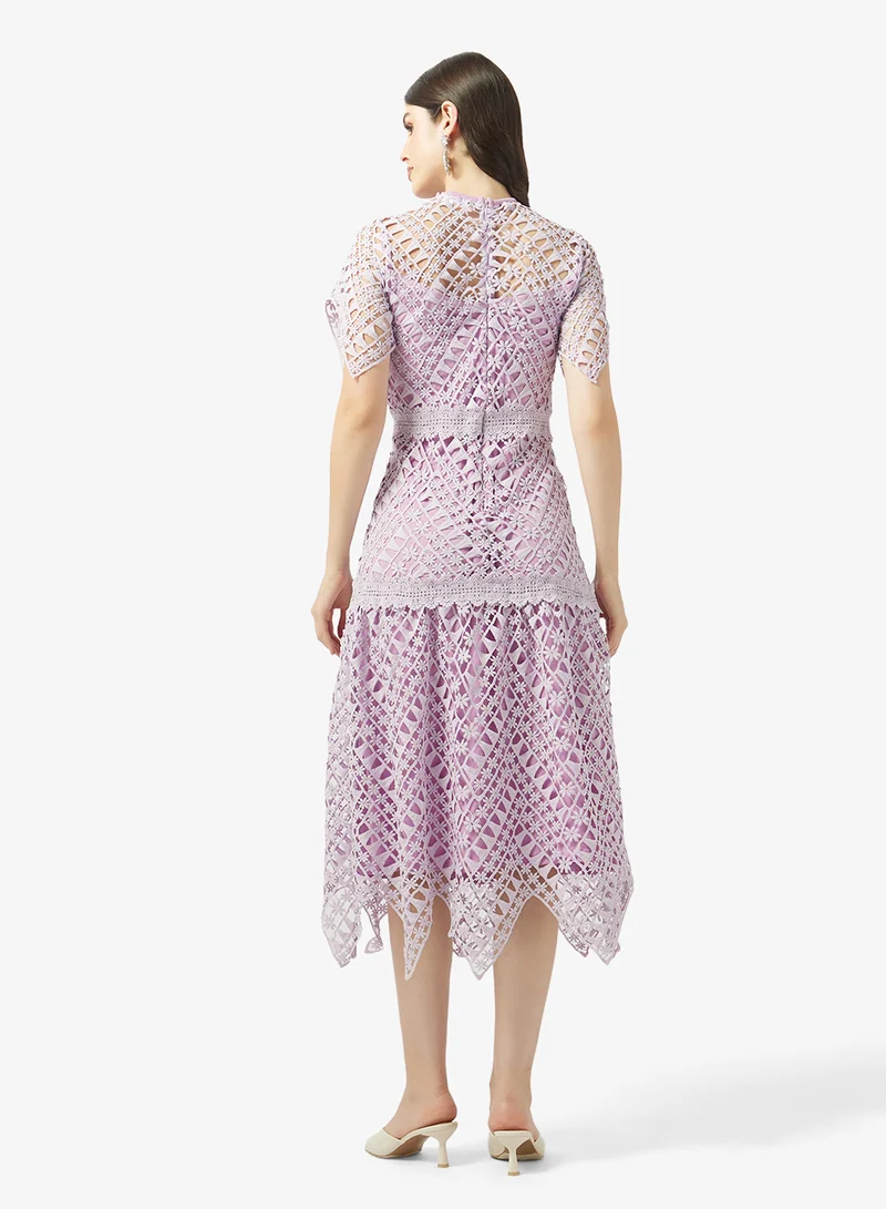 Frock and Frill Crochet Detailed Short Sleeve Midi Dress
